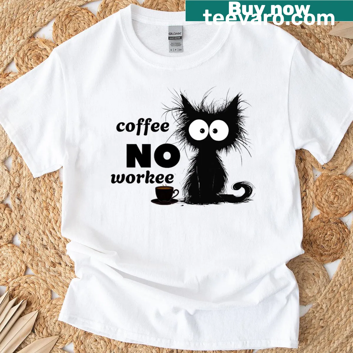 Playful T-shirt with a cartoon coffee graphic — on a men's t-shirt