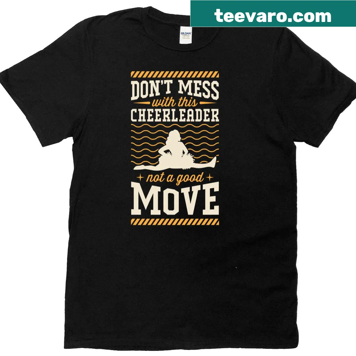 Cheerleader t-shirt with bold text and pompom graphics — on a men's t-shirt