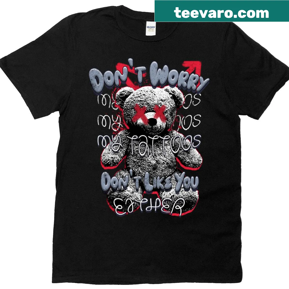 Sarcastic typography tee with tattoo-themed saying — on a men's t-shirt