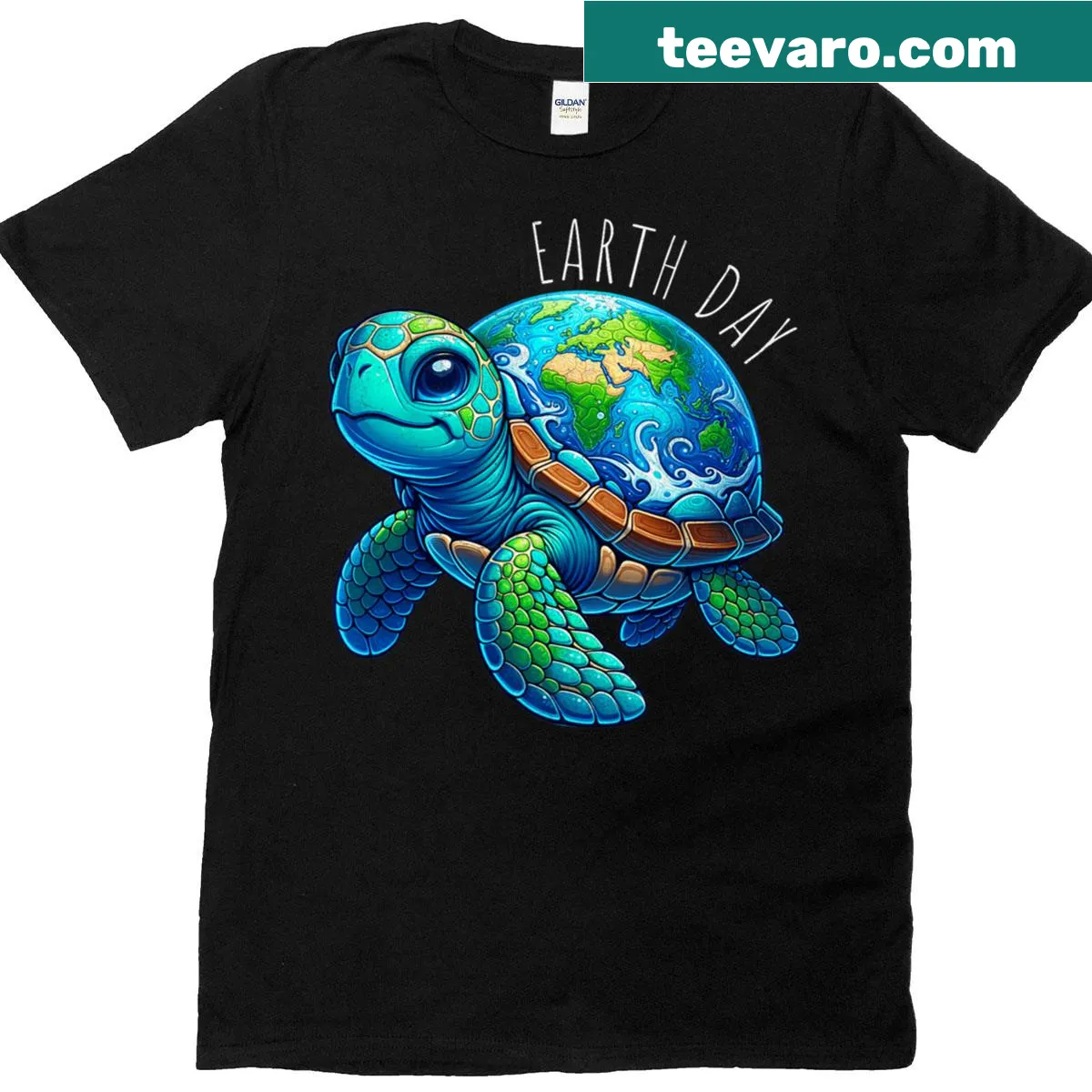 Illustrated sea turtle design on Earth Day T-shirt — on a men's t-shirt