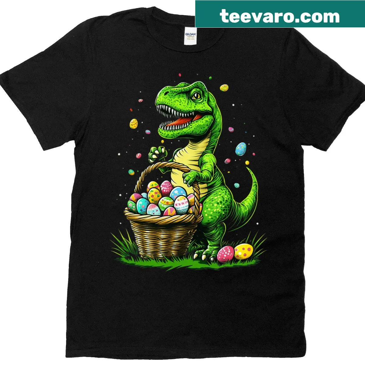 Fun dinosaur illustration on Easter T-shirt — on a men's t-shirt