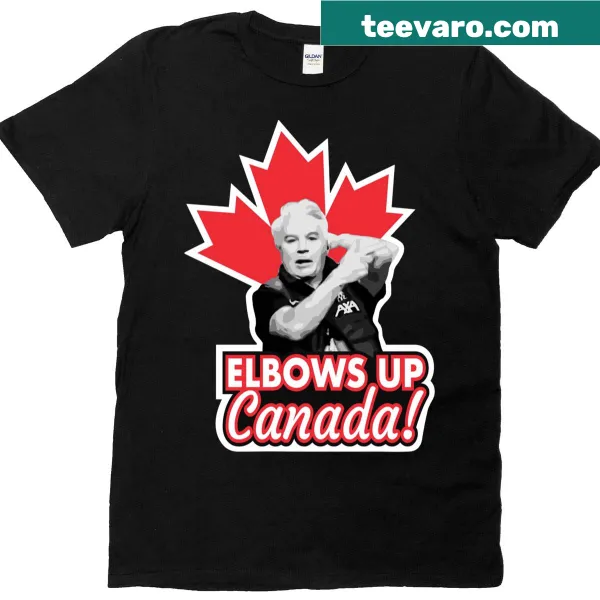 Trendy t-shirt featuring 'Elbows Up Canada 2025'