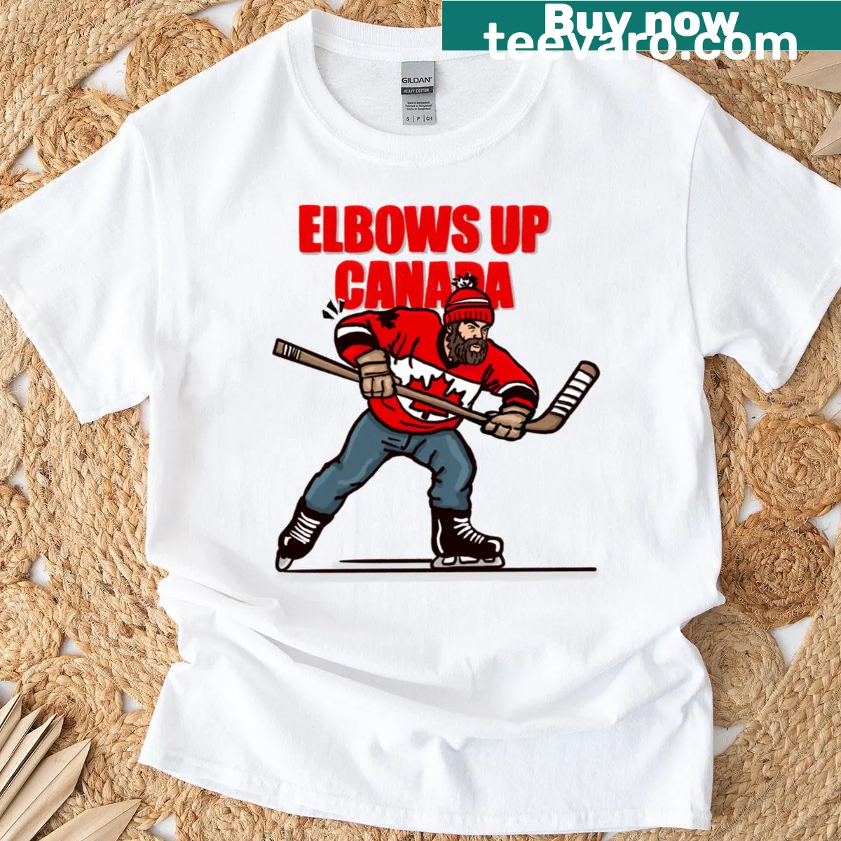 T-shirt featuring the slogan 'Elbows Up Canada!' for showing national pride — on a men's t-shirt