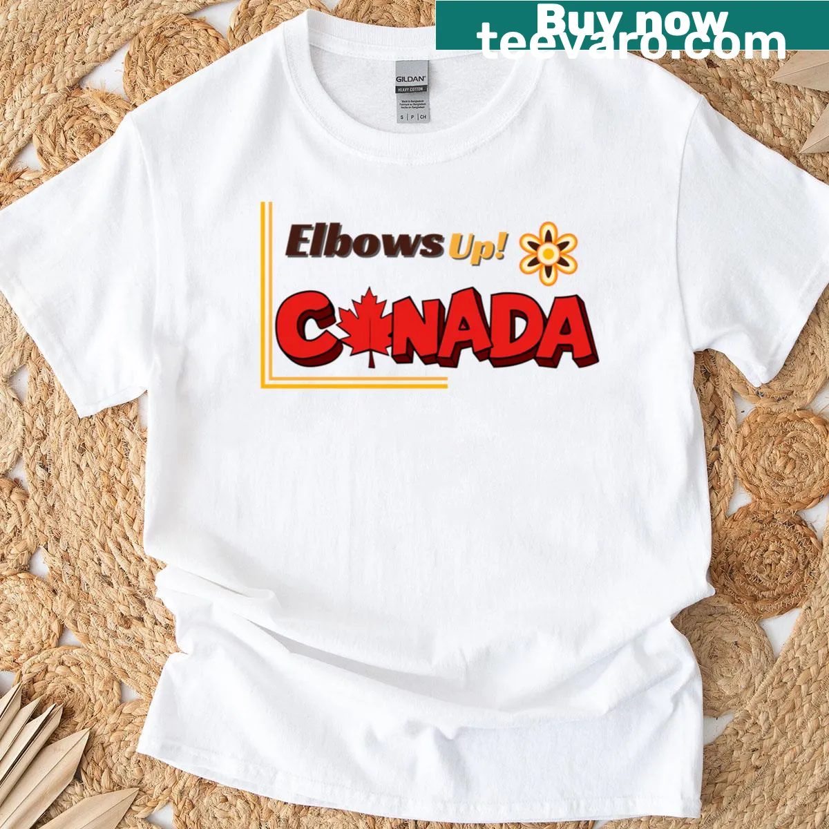 Funny T-shirt with retro maple leaf design celebrating Canadian pride — on a men's t-shirt