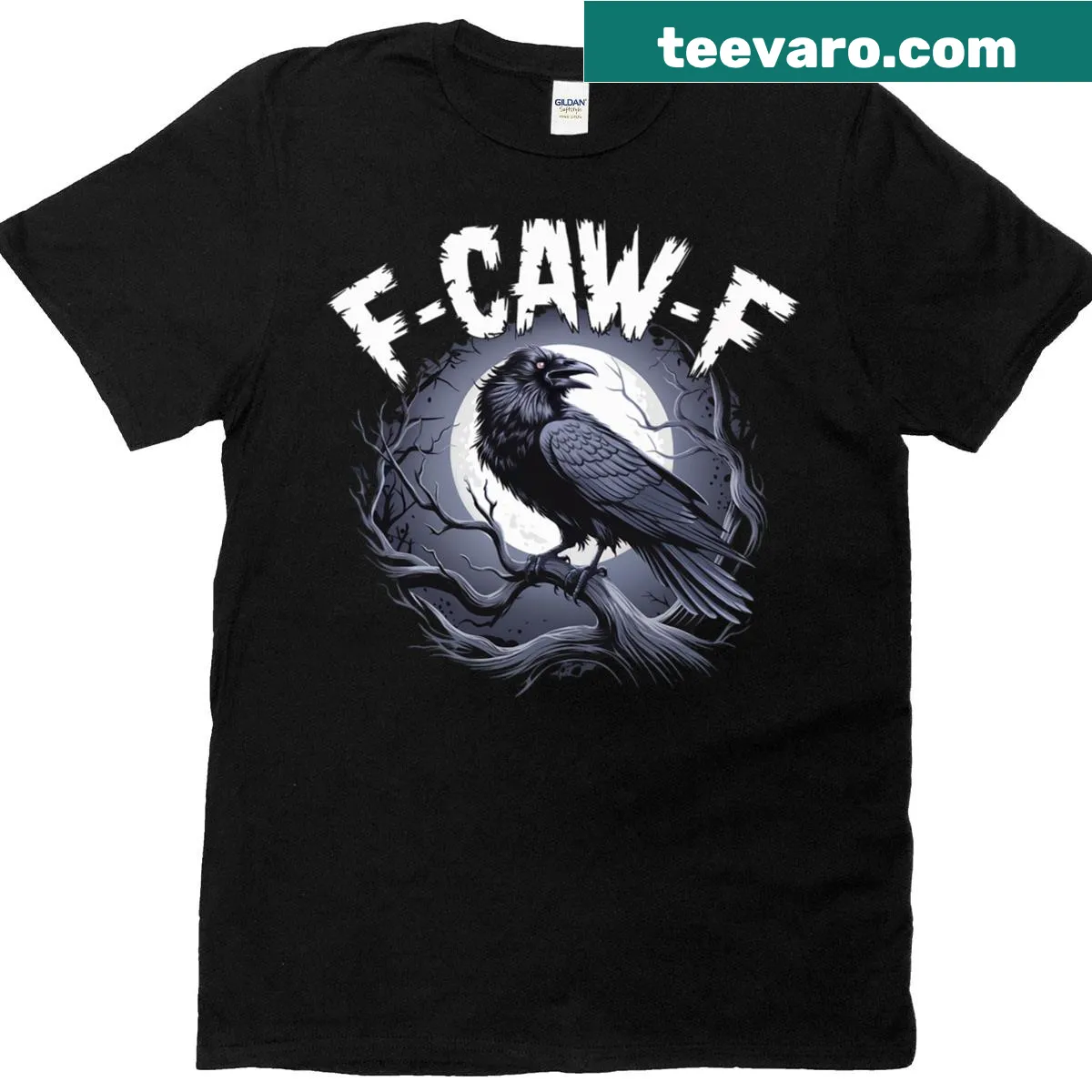 T-shirt with bold text reading 'F Caw F' — on a men's t-shirt