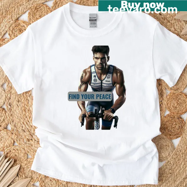 Motivational T-shirt with Find Your Peace text for triathletes