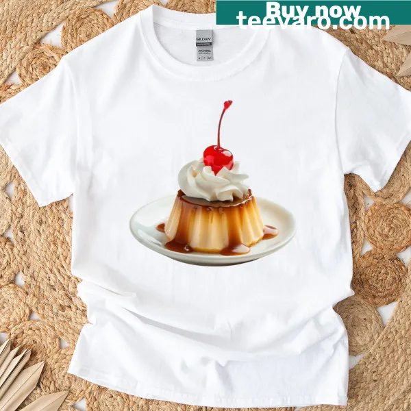 Flan t-shirt featuring playful dessert graphic