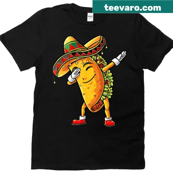 Cartoon dabbing taco graphic on t-shirt for Cinco de Mayo
