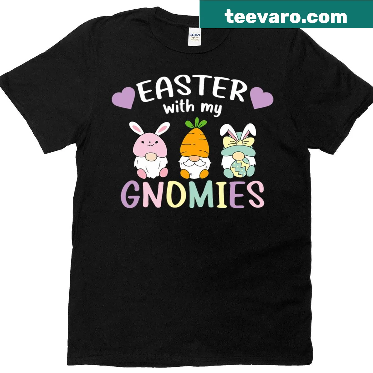 Funny Easter t-shirt featuring gnomes and the phrase 'With My Gnomies' — on a men's t-shirt