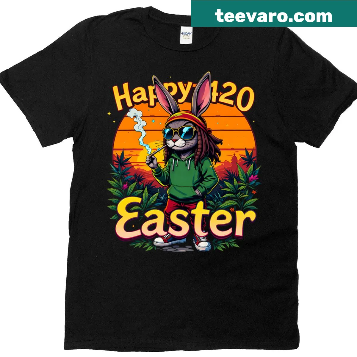 Funny Easter bunny smoking design on men’s t-shirt. — on a men's t-shirt