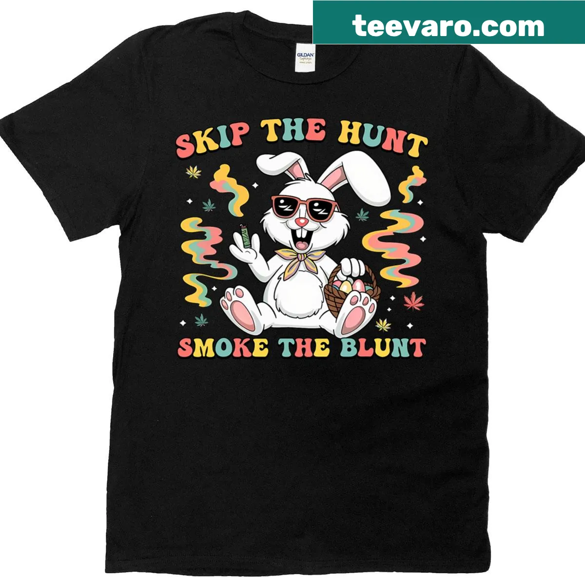 Humorous bunny smoking design for Easter T-shirt — on a men's t-shirt