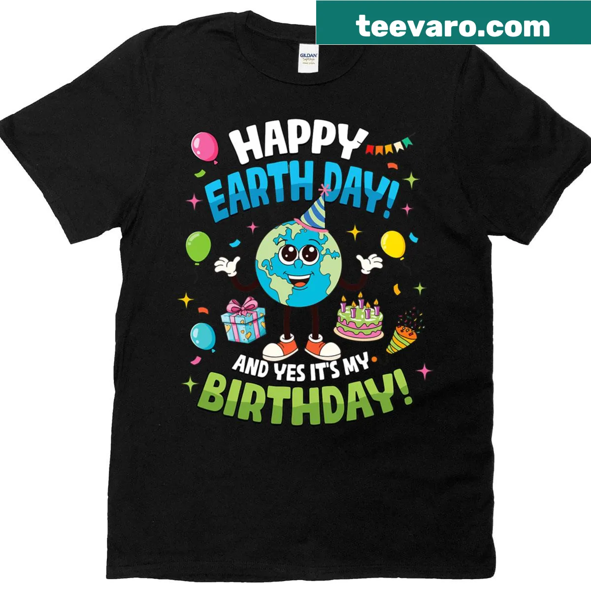 Retro birthday and Earth Day themed t-shirt design — on a men's t-shirt