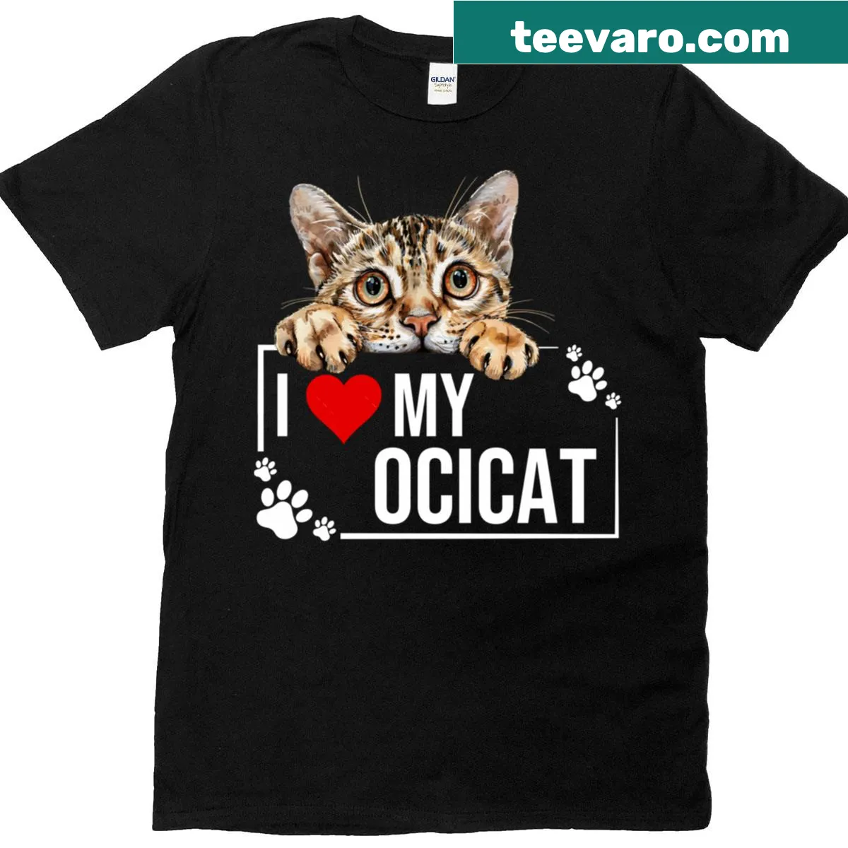 T-shirt featuring text celebrating love for Ocicat cats — on a men's t-shirt