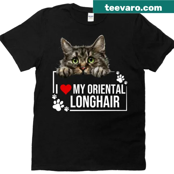 T-shirt with text 'I Love My Oriental Longhair Cat' for cat lovers