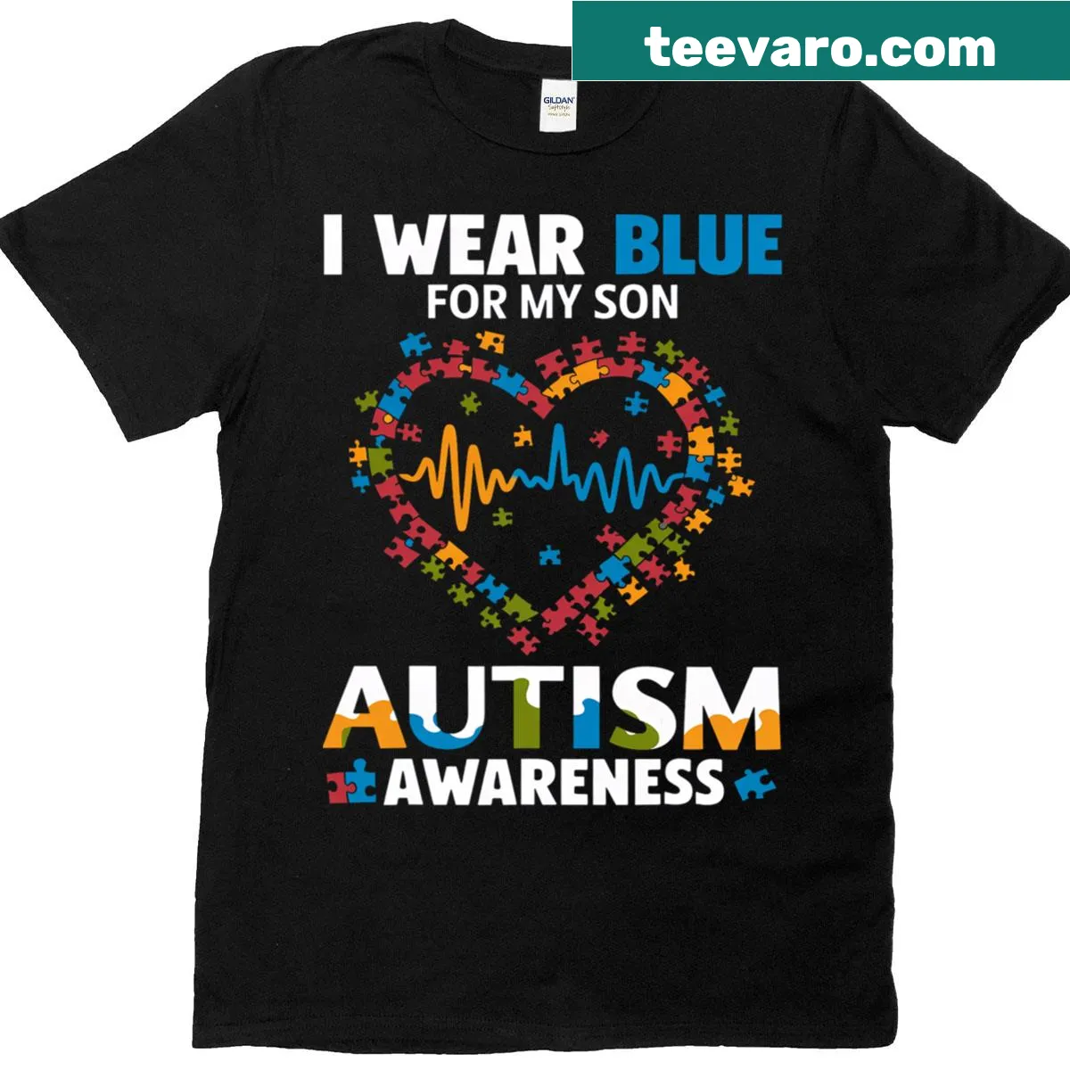 Mom's autism awareness T-shirt with cheerful design — on a men's t-shirt