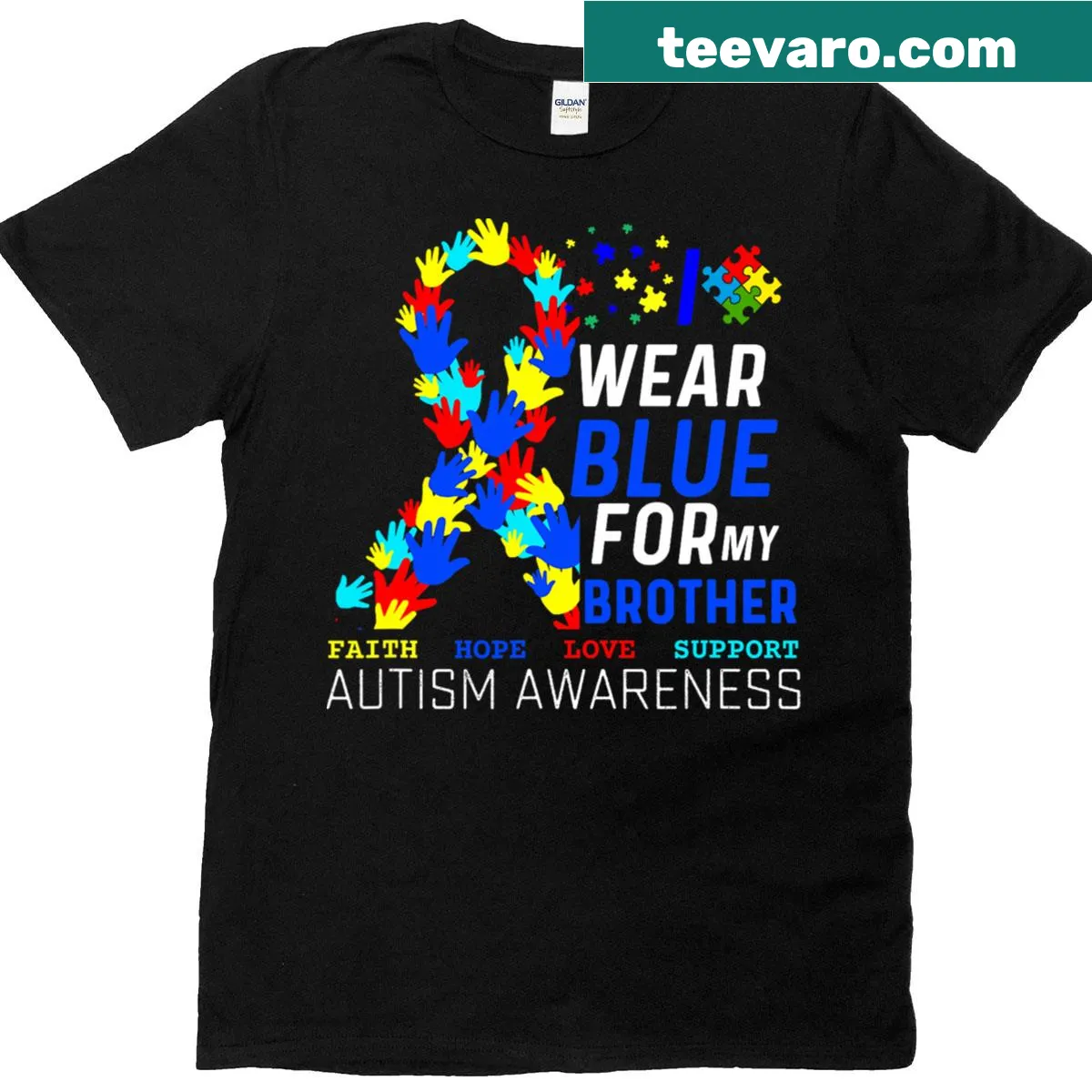 T-shirt promoting autism awareness with loving sibling message — on a men's t-shirt