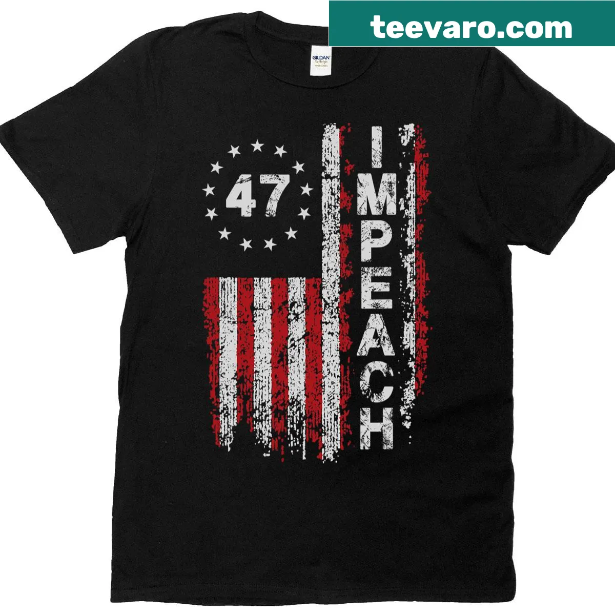 Bold political T-shirt with 'Impeach 47' and resistance phrases — on a men's t-shirt