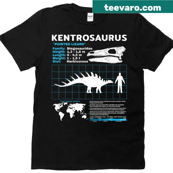 Kentrosaurus fact sheet illustration on a T-shirt