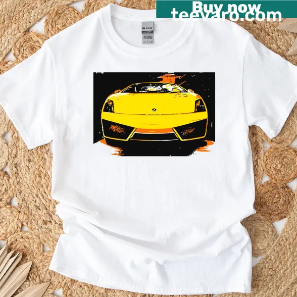 T-shirt featuring an illustration of a Lamborghini