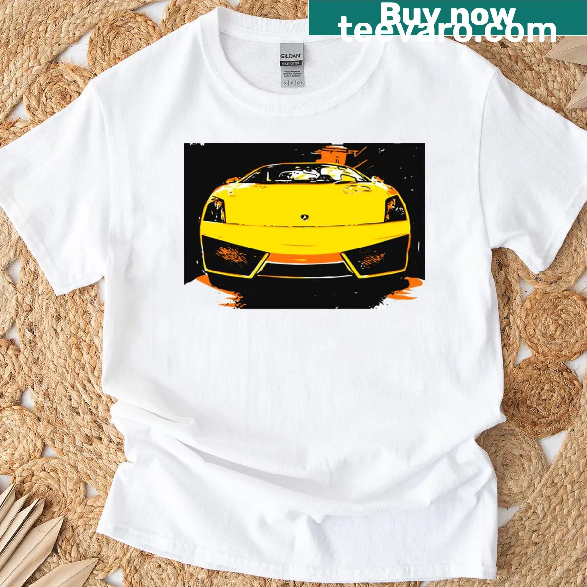 T-shirt featuring an illustration of a Lamborghini — on a men's t-shirt