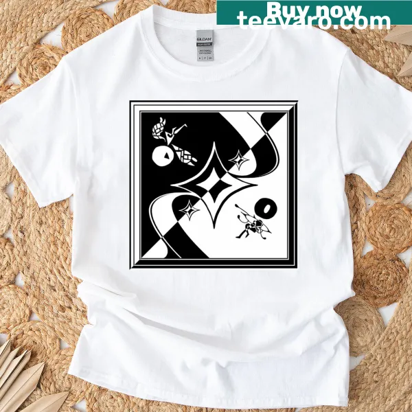 T-shirt with abstract text design 'Lieuos Abstucius' in a vintage style.