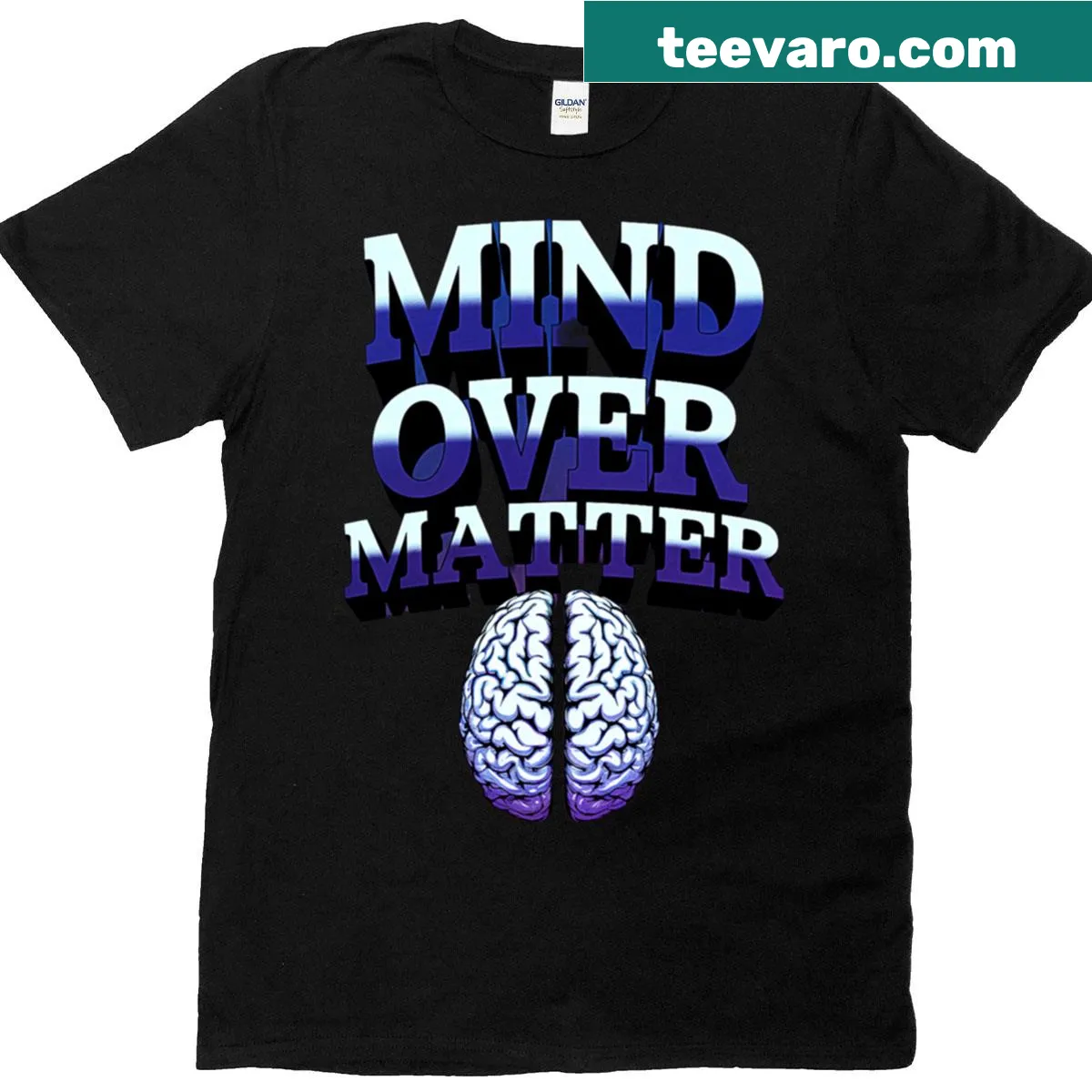 Motivational T-shirt with 'Mind Over Matter' text graphic — on a men's t-shirt