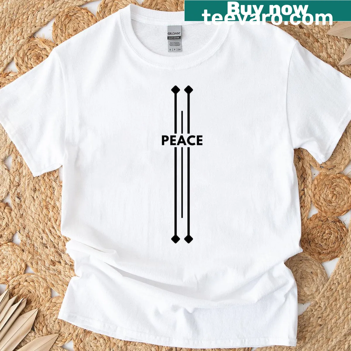 Minimalist T-shirt featuring a classic peace symbol — on a men's t-shirt
