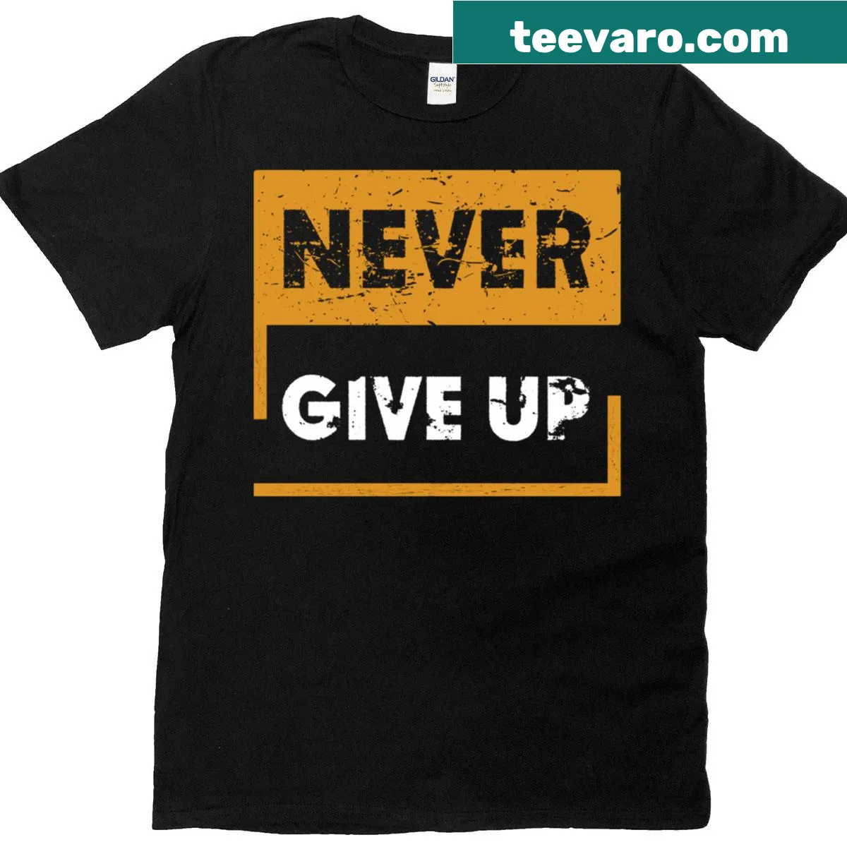 Inspirational t-shirt with the phrase 'Never Give Up' in bold typography — on a men's t-shirt