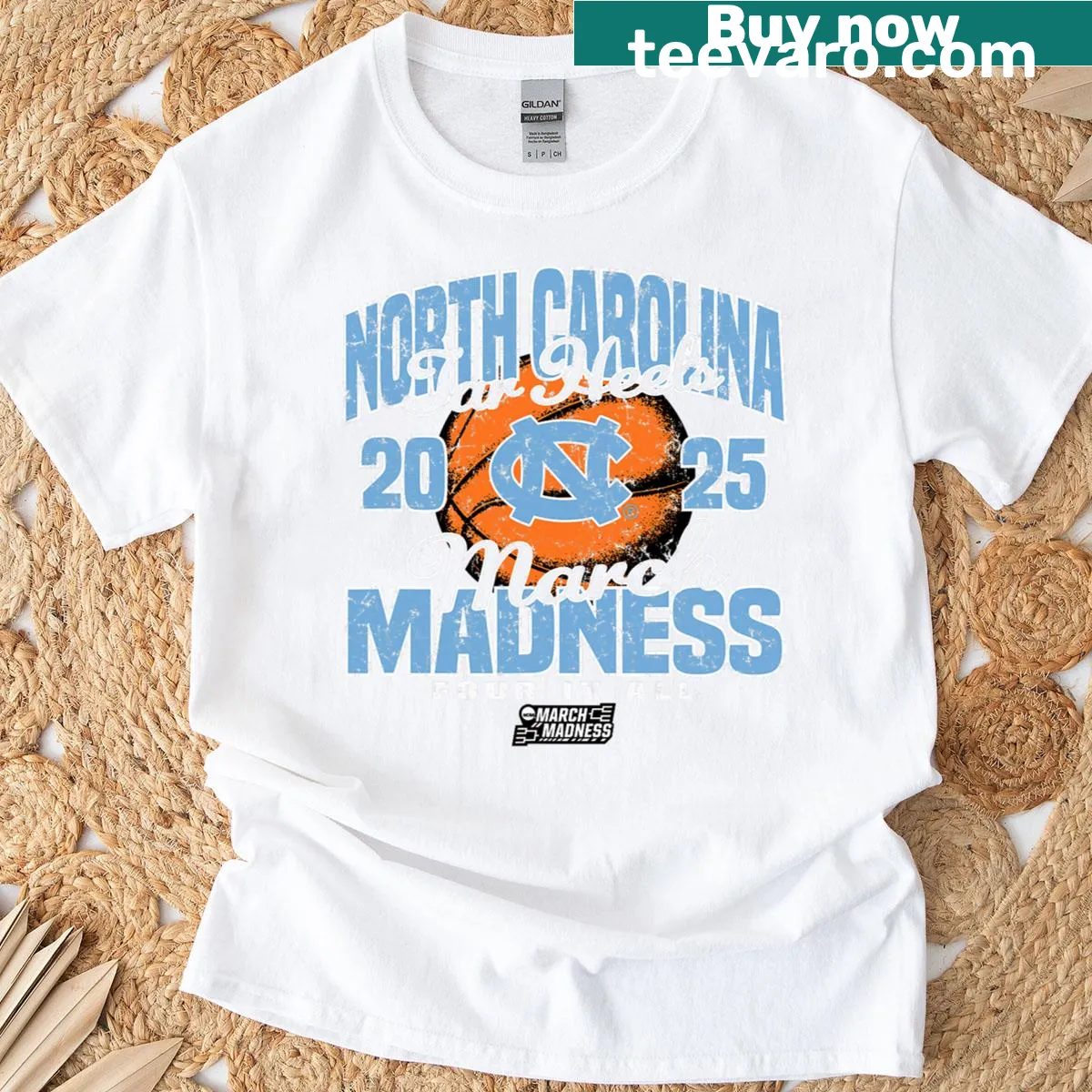Retro North Carolina Tar Heels March Madness T-shirt with a classic logo — on a men's t-shirt