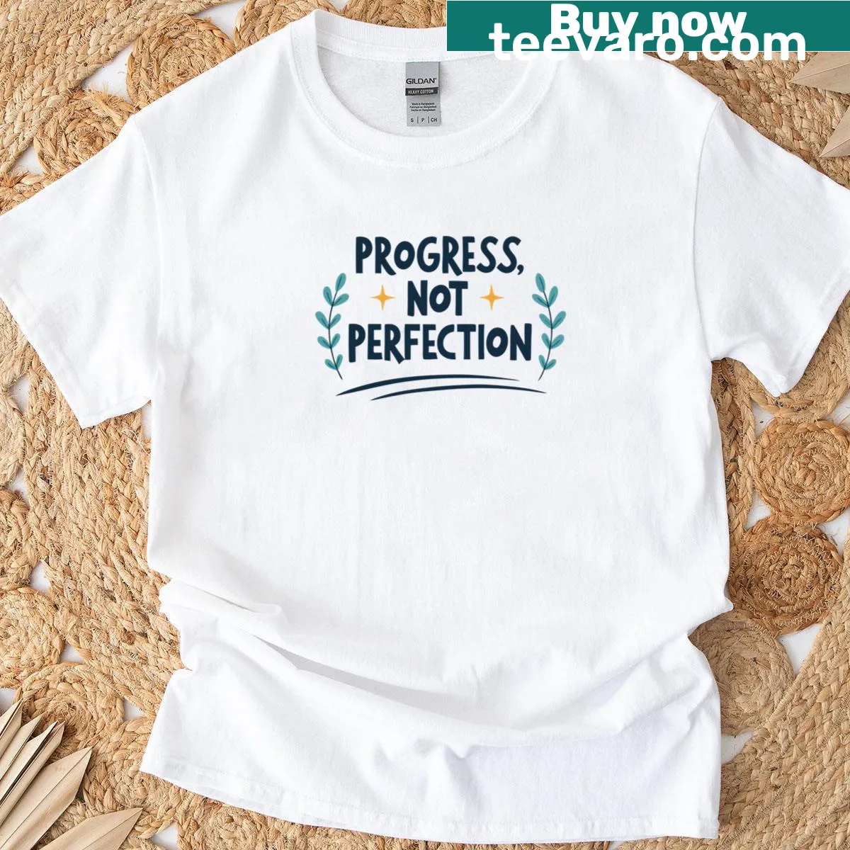 Inspirational T-shirt with 'Progress Not Perfection' text — on a men's t-shirt