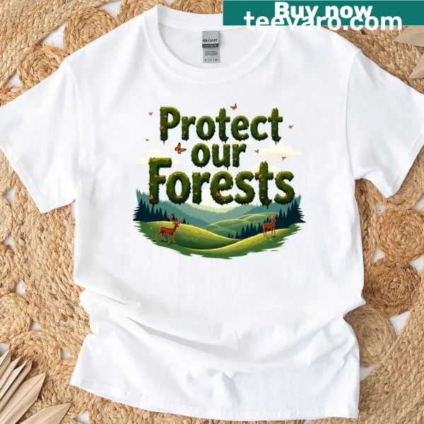 T-shirt with reindeer design promoting forest protection