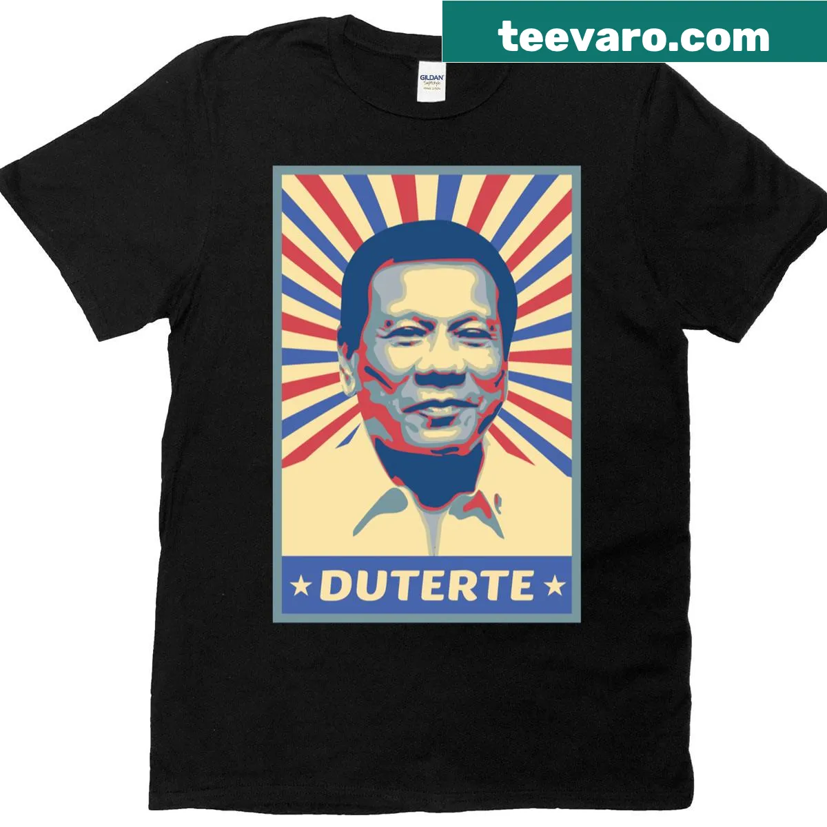Illustration of Rodrigo Duterte on a political statement tee — on a men's t-shirt