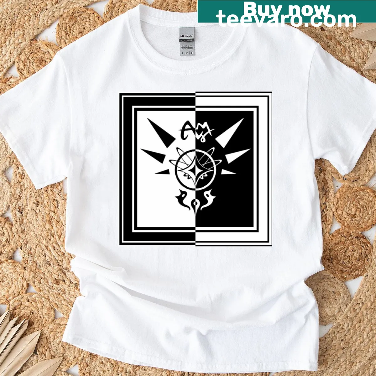 Haunting graphic of a shattered sanctuary with nature. — on a men's t-shirt