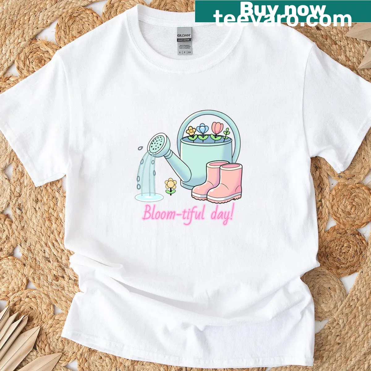 T-shirt with 'Bloom Tiful Day!' graphic celebrating spring — on a men's t-shirt