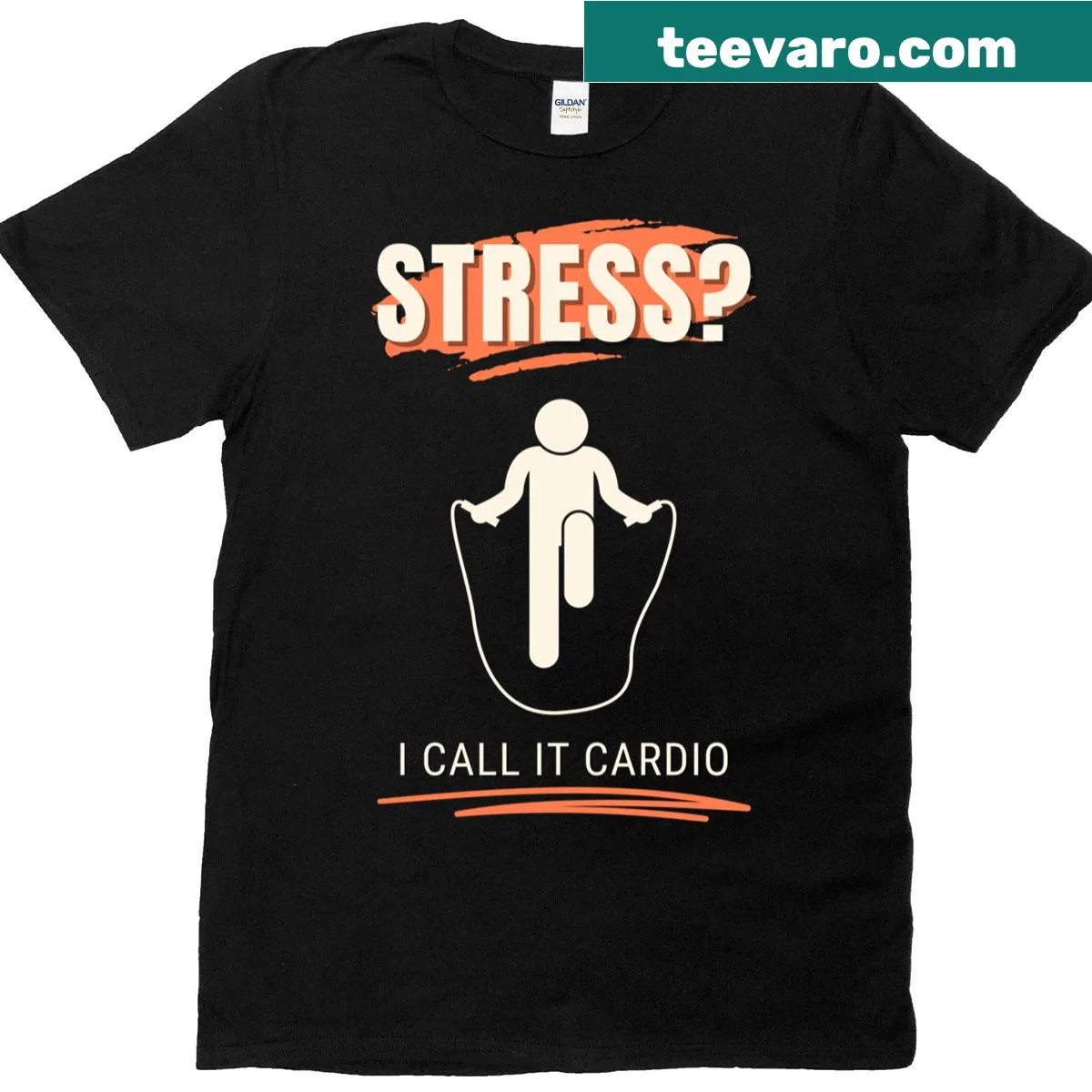 T-shirt with the phrase 'Stress I Call It Cardio' — on a men's t-shirt