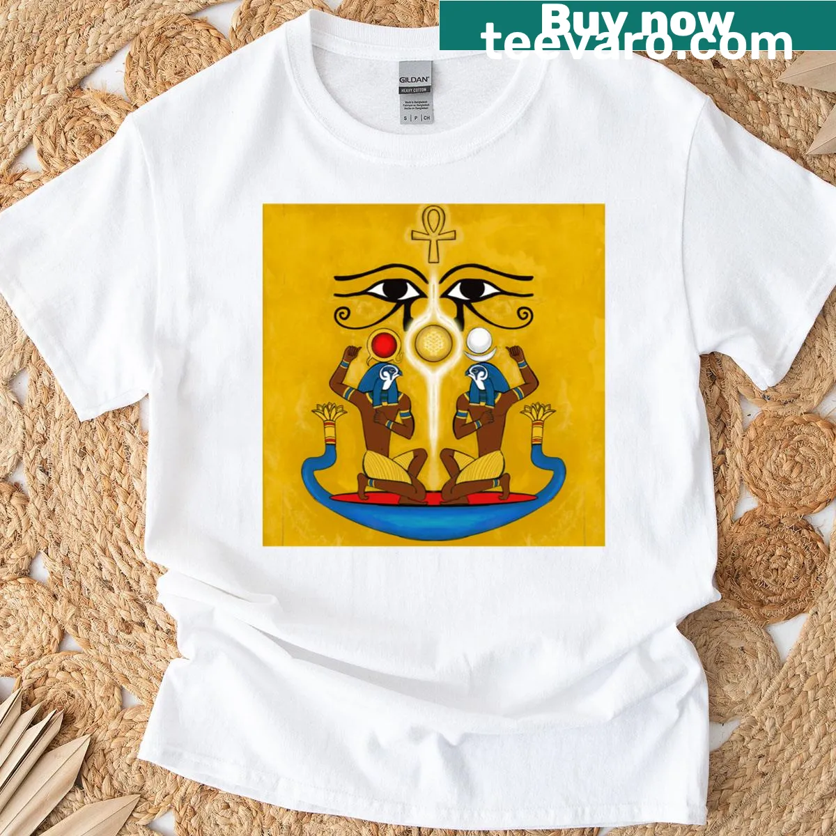 T-shirt featuring minimalist sun and moon illustration — on a men's t-shirt