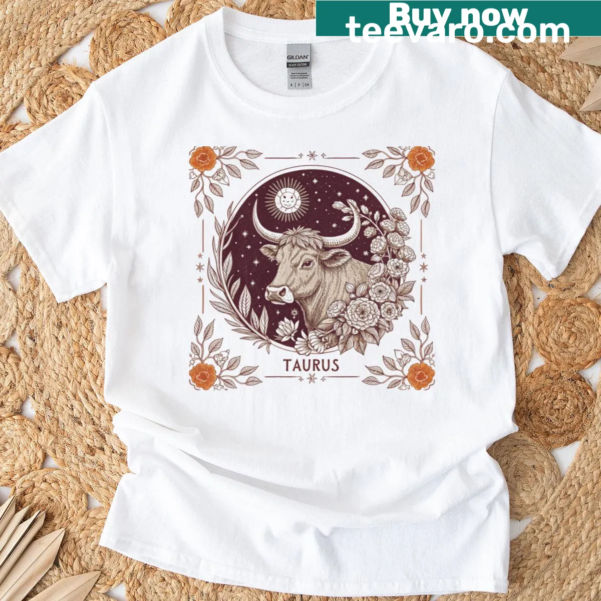 Illustrative tee featuring a Taurus zodiac design — on a men's t-shirt