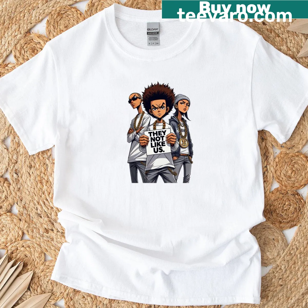 Humorous t-shirt with 'They Not Like Us' graphic — on a men's t-shirt
