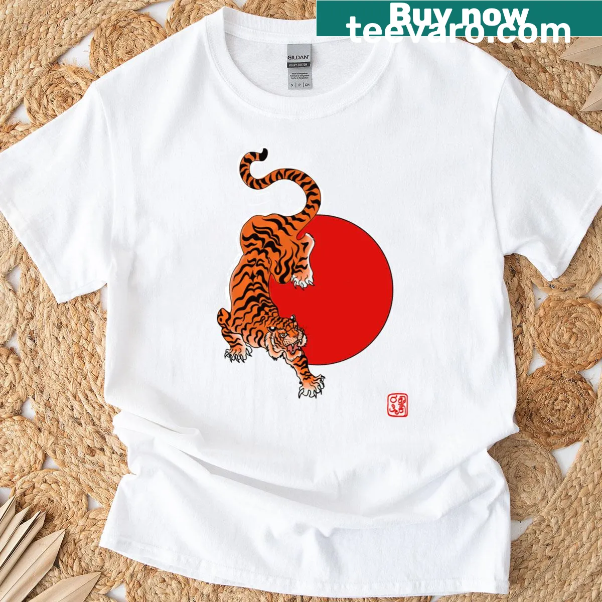 T-shirt featuring a striking tiger graphic — on a men's t-shirt