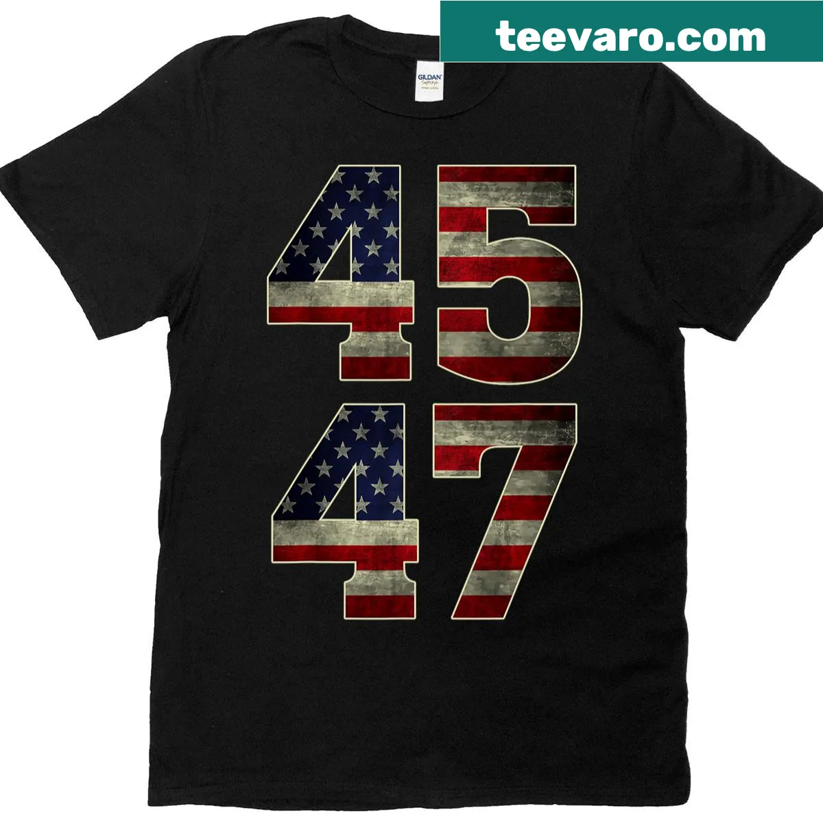 Vintage-style patriotic T-shirt with Trump 2025 and US flag — on a men's t-shirt