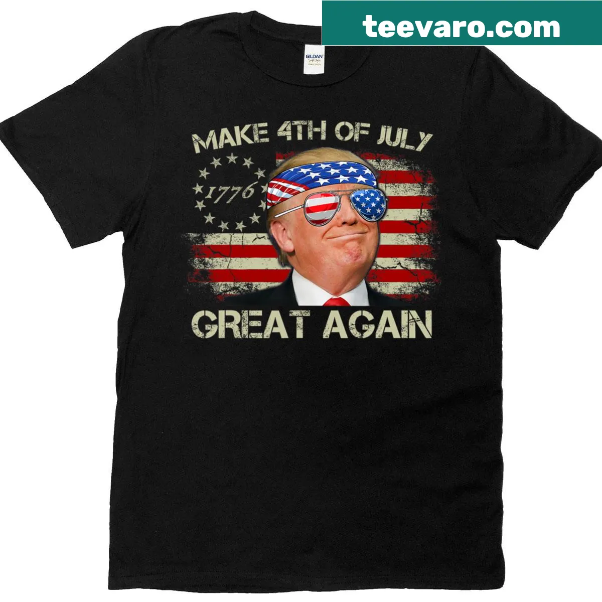 Typographic patriotic T-shirt with Make 4th Of July Great Again — on a men's t-shirt