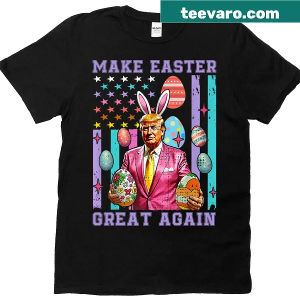 Funny Easter-themed T-shirt with Trump and bunny graphics
