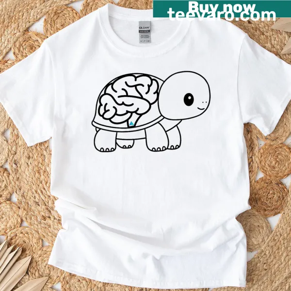 Cartoon T-shirt featuring a playful turtle brain design