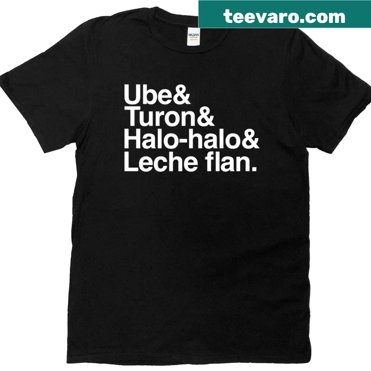 Food-themed T-shirt featuring Ube Turon and Halo Halo dessert designs. — on a men's t-shirt