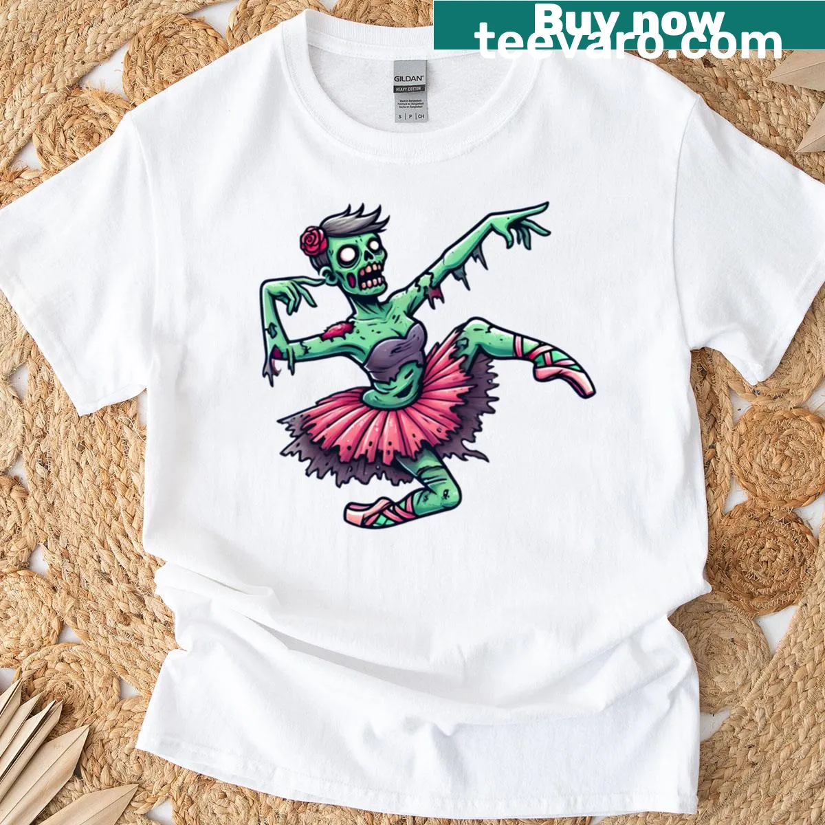Zombie ballerina graphic T-shirt with horror ballet theme — on a men's t-shirt