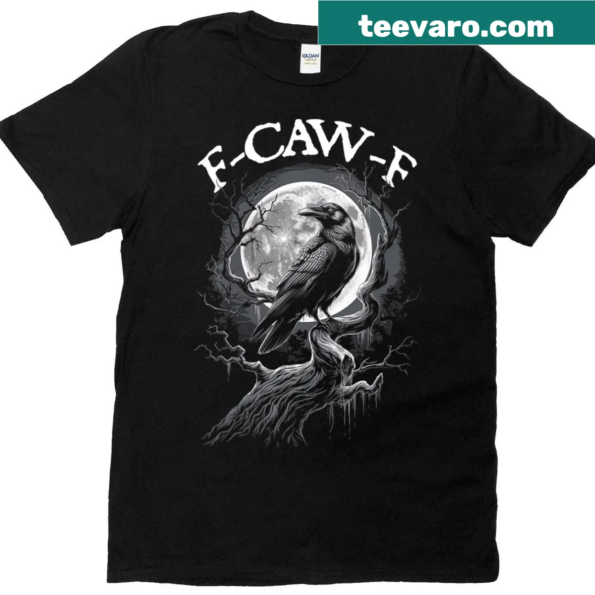 Funny V-neck T-shirt featuring a black crow and humorous graphic — on a men's t-shirt