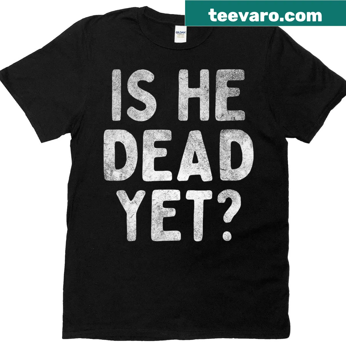 V-neck T-shirt with a vintage-style dark humor saying — on a men's t-shirt