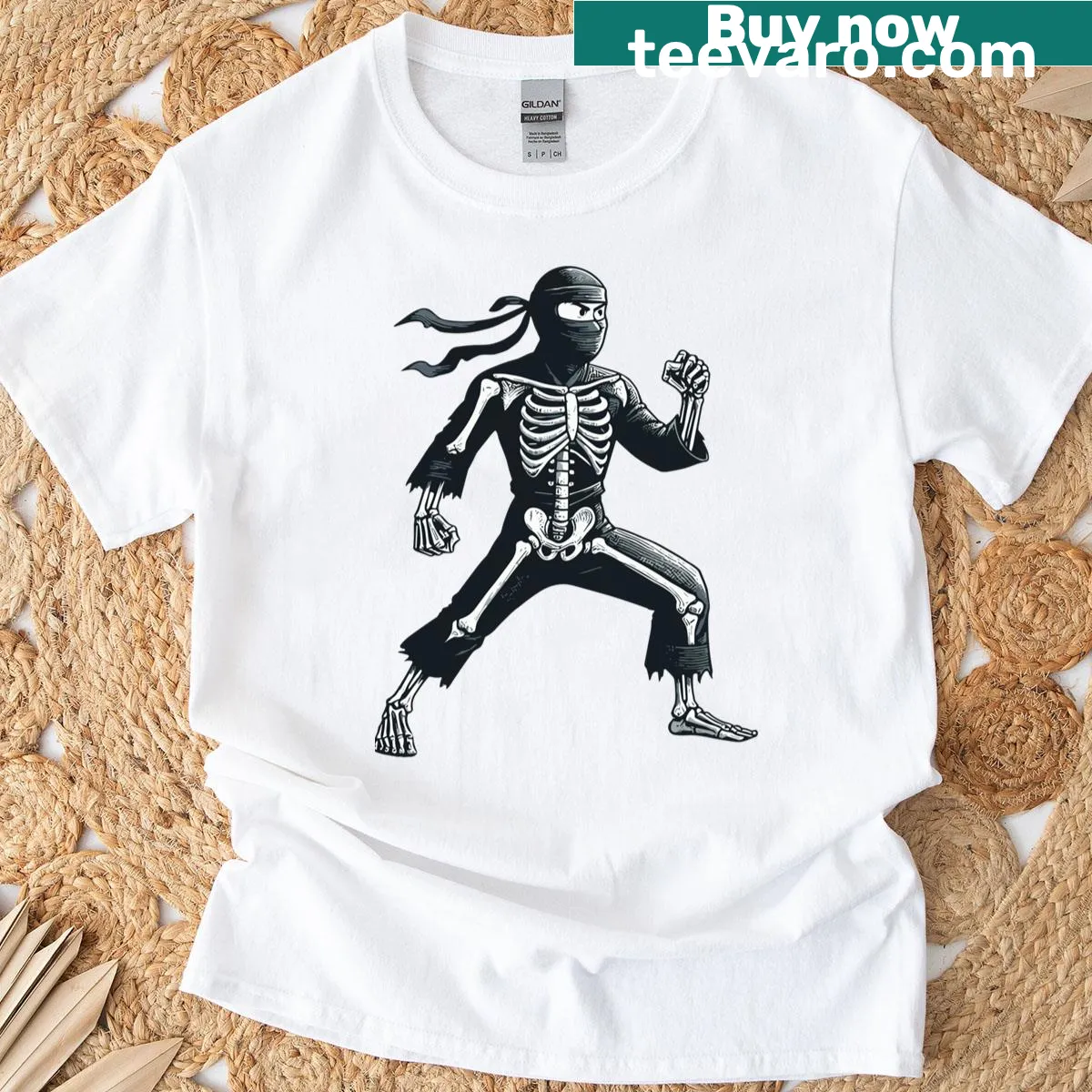 T-shirt with humorous ninja X-ray body anatomy illustration — on a men's t-shirt