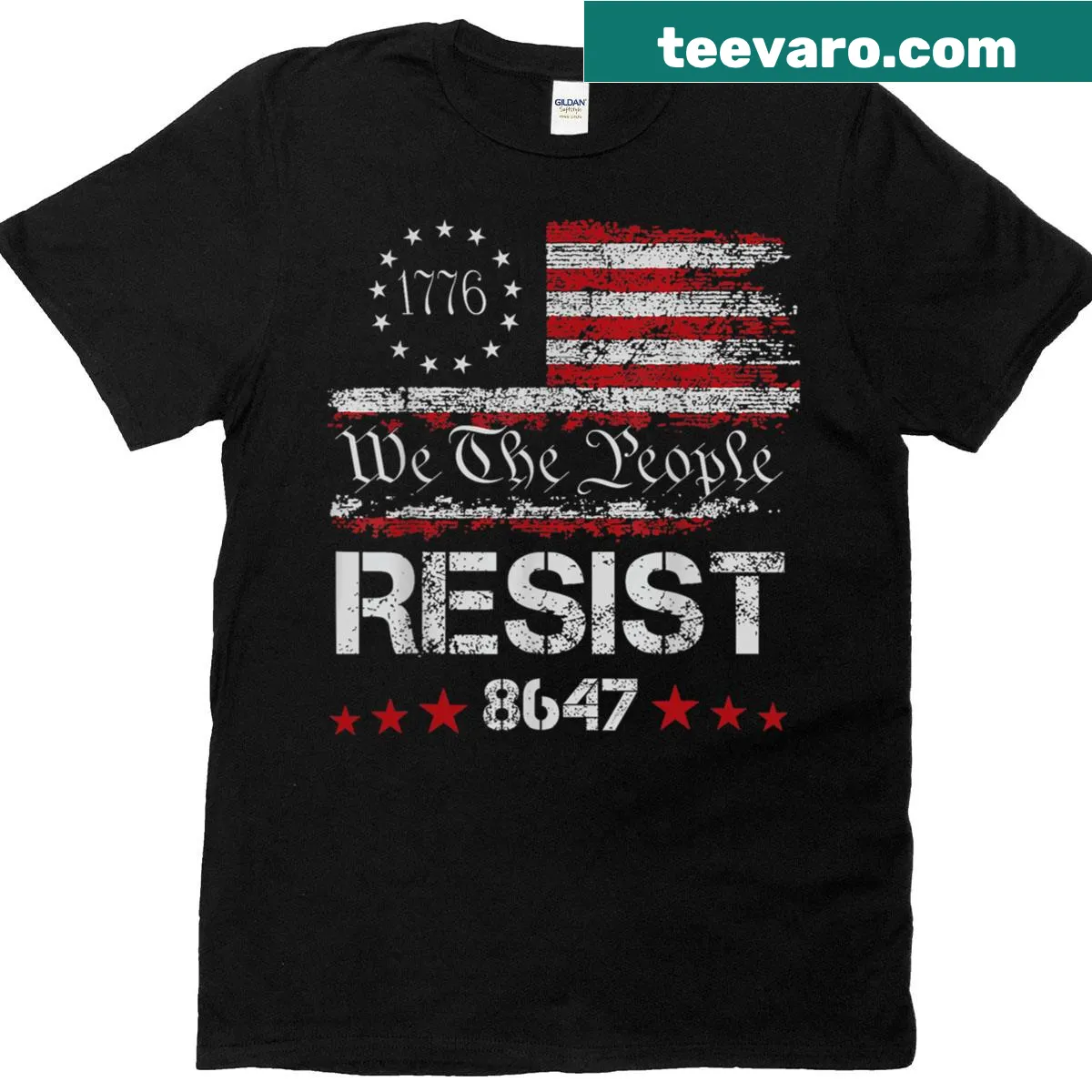 T-shirt with 'Resist' and 'Impeach' graphic along with flag elements — on a men's t-shirt