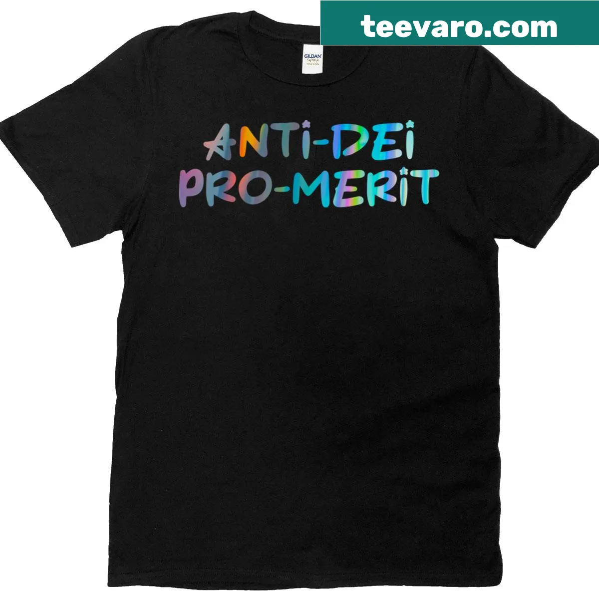 Typographic design featuring the phrase 'Anti Dei Pro Merit' — on a men's t-shirt